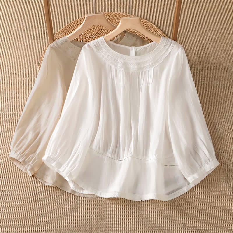 Buddha Stones Spring Summer Casual Elegant Embroidery Solid Women's Long Sleeve T-Shirt - image 12