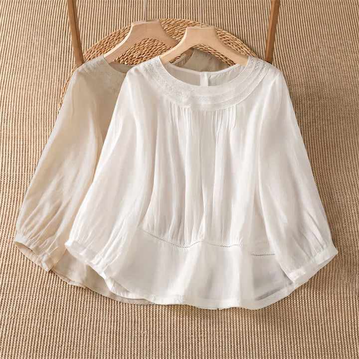 Buddha Stones Spring Summer Casual Elegant Embroidery Solid Women's Long Sleeve T-Shirt - image 12