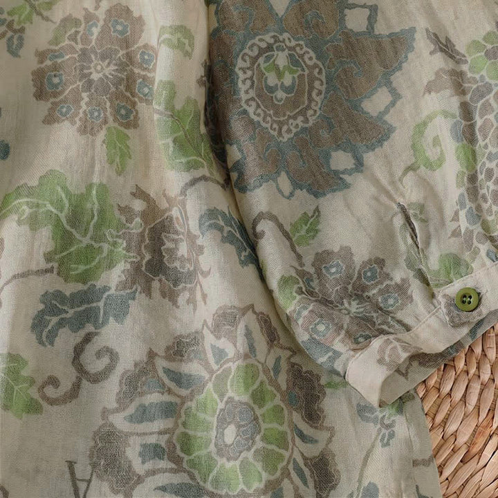 Buddha Stones Spring Summer Casual Vintage Button-Up Floral Women's Long Sleeve Shirts With Pocket - image 8