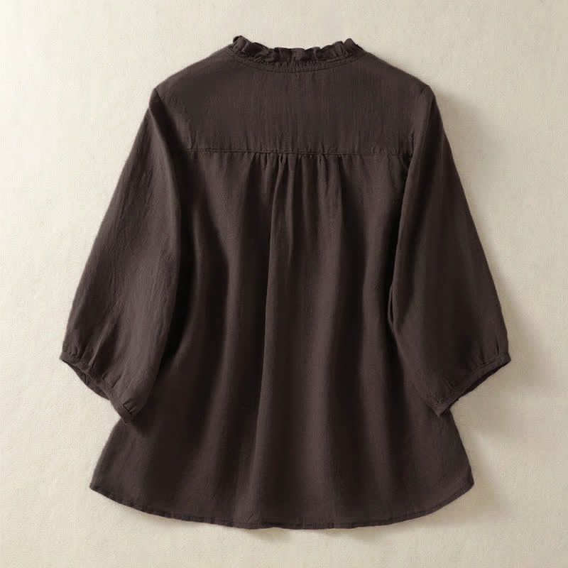 Buddha Stones Spring Summer Casual Button-Up Solid Women's Short Sleeve Shirts - image 1