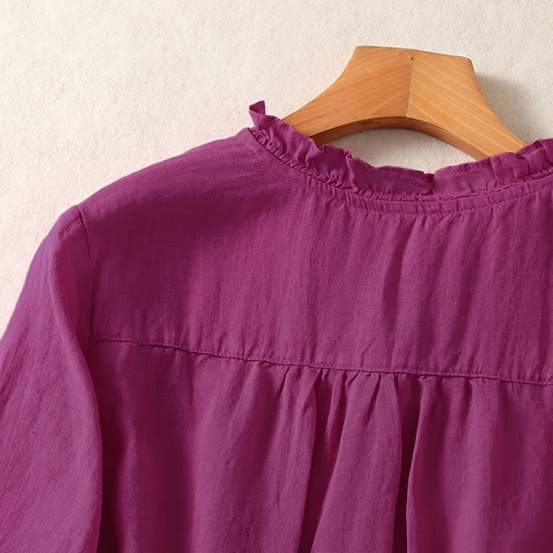 Buddha Stones Spring Summer Casual Button-Up Solid Women's Short Sleeve Shirts - image 9