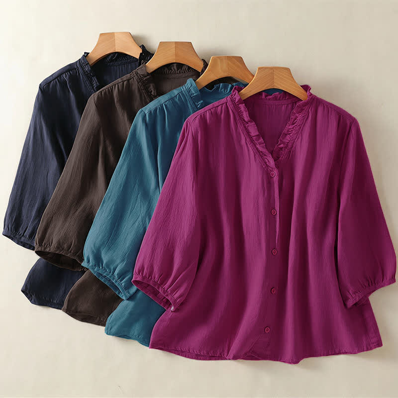 Buddha Stones Spring Summer Casual Button-Up Solid Women's Short Sleeve Shirts - image 28