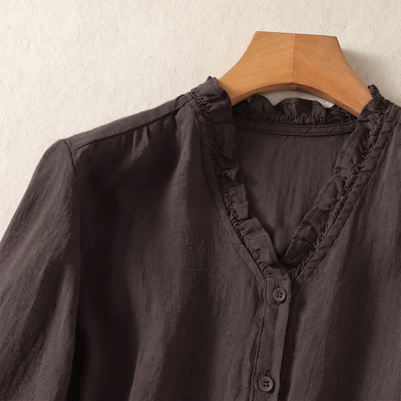 Buddha Stones Spring Summer Casual Button-Up Solid Women's Short Sleeve Shirts - image 2