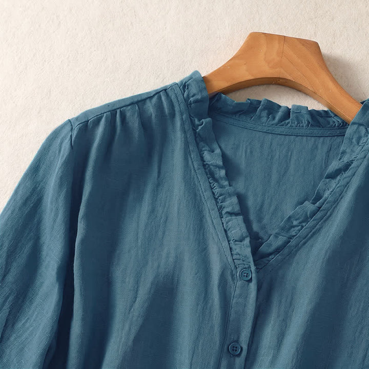 Buddha Stones Spring Summer Casual Button-Up Solid Women's Short Sleeve Shirts - image 15