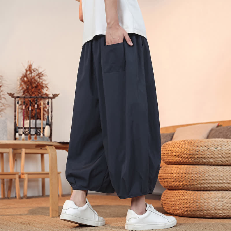 Buddha Stones Spring Summer Casual Minimalist Drawstring Solid Capri Pants Men's Harem Pants With Pocket - image 34