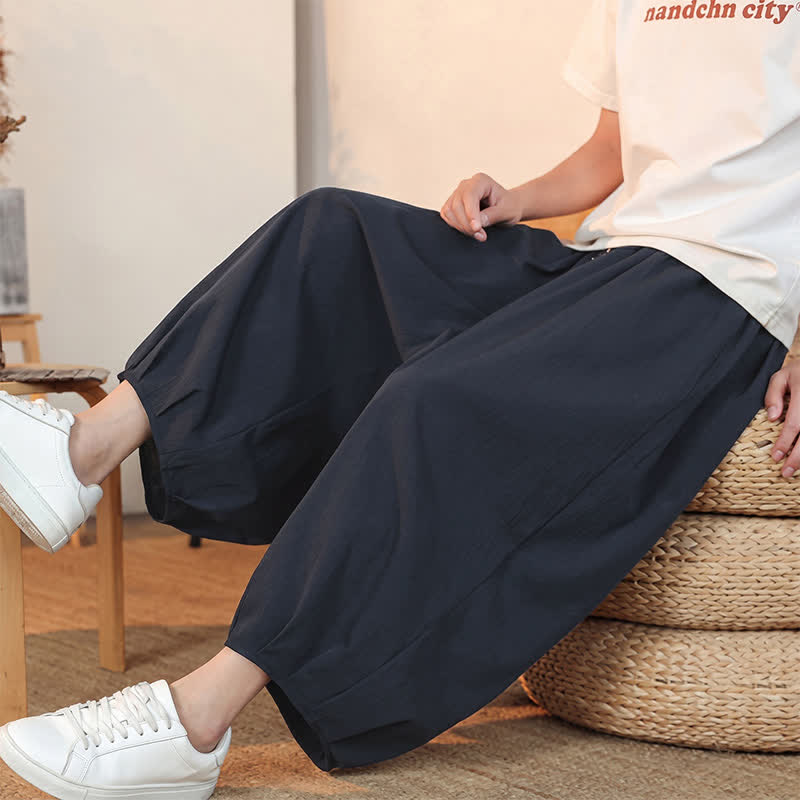 Buddha Stones Spring Summer Casual Minimalist Drawstring Solid Capri Pants Men's Harem Pants With Pocket - image 38
