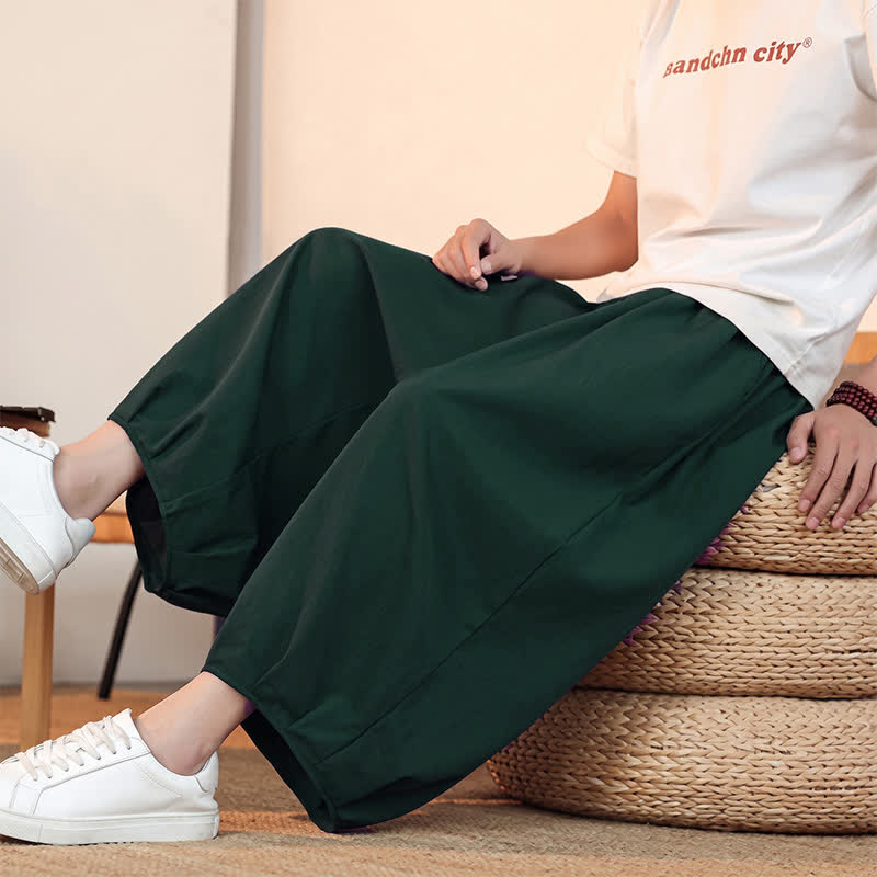 Buddha Stones Spring Summer Casual Minimalist Drawstring Solid Capri Pants Men's Harem Pants With Pocket - image 45
