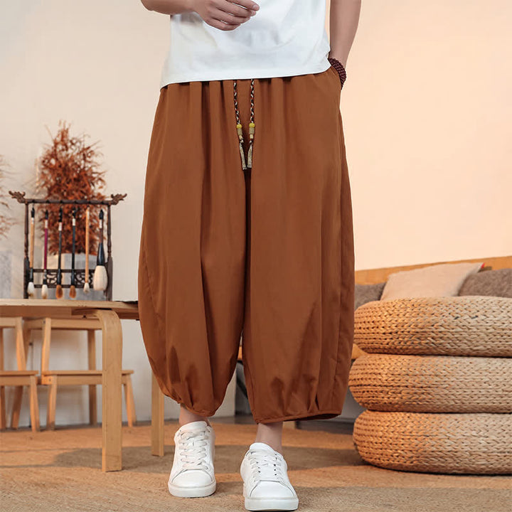 Buddha Stones Spring Summer Casual Minimalist Drawstring Solid Capri Pants Men's Harem Pants With Pocket - Peru - US/UK/AU46, EU56 (5XL) - image 20