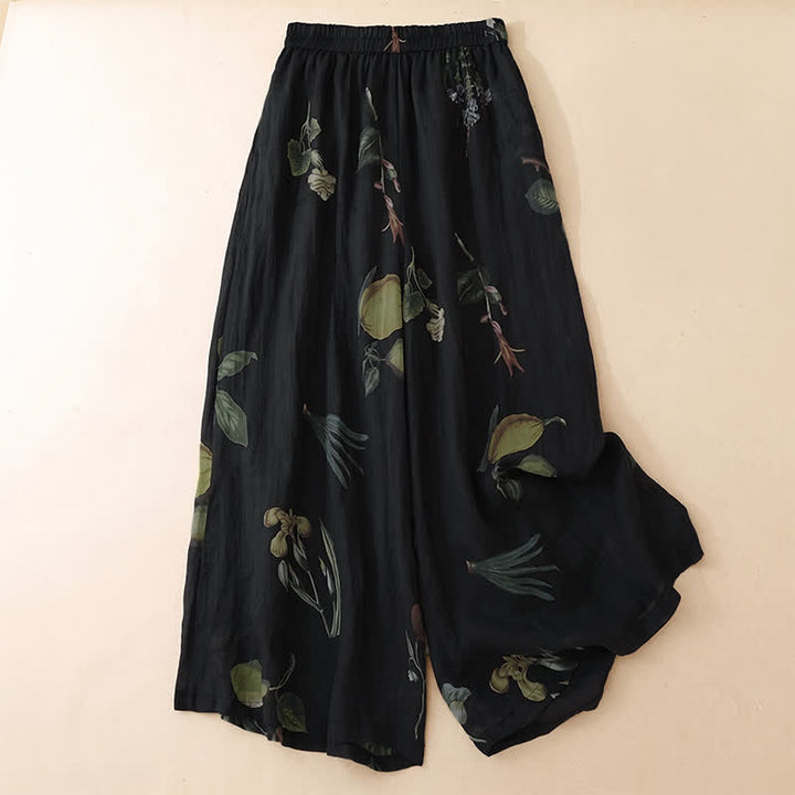 Buddha Stones Spring Summer Boho Floral Ankle Pants Women's Wide Leg Pants With Pockets - MidnightBlue - US12, UK/AU16, EU44 (2XL) - image 0
