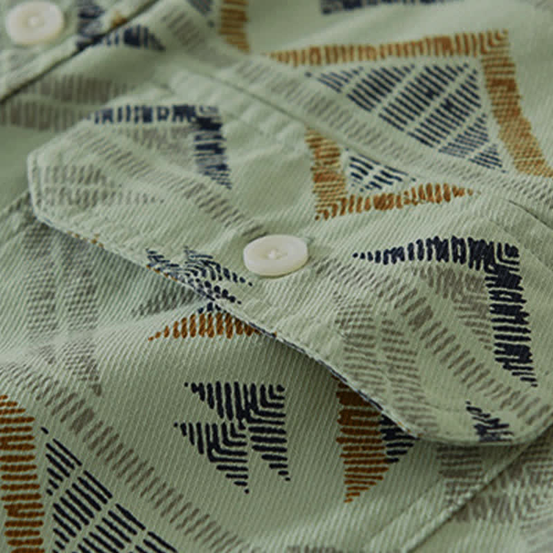 Buddha Stones Spring Fall Casual Boho Button-Up Geometric Cotton Men's Long Sleeve Shirts With Pocket - image 9