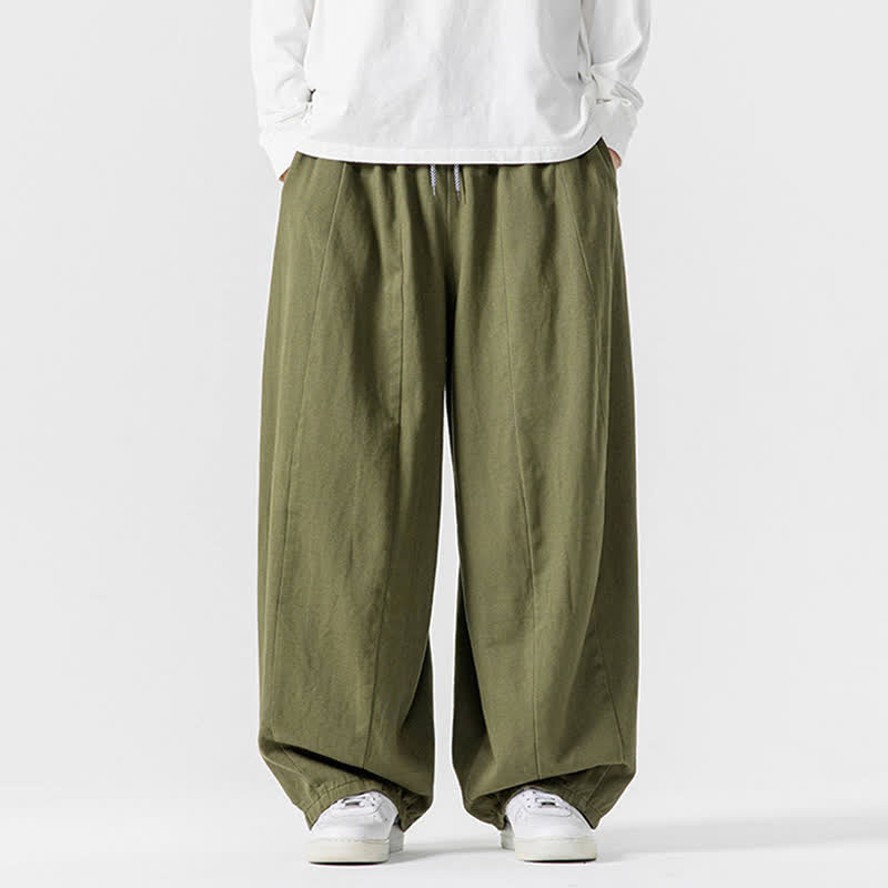 Buddha Stones Fall Casual Simple Drawstring Solid Cotton Long Pants Men's Straight Leg Pants With Pockets - OliveDrab - US/UK/AU46，EU56 (5XL) - image 18