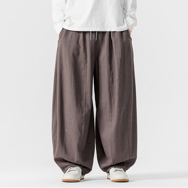 Buddha Stones Fall Casual Simple Drawstring Solid Cotton Long Pants Men's Straight Leg Pants With Pockets - Gray - US/UK/AU46，EU56 (5XL) - image 0