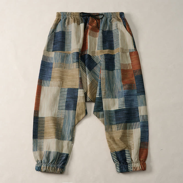 Buddha Stones Spring Summer Casual Boho Drawstring Geometric Long Pants Men's Harem Pants With Pocket - DarkKhaki - US/UK/AU52, EU62 (6XL) - image 0