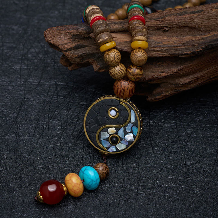 Buddha Stones Wenge Wood Yin Yang Grounding Balance Beaded Necklace - image 3