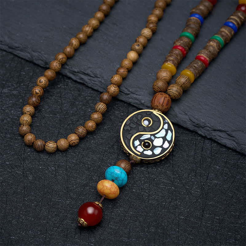 Buddha Stones Wenge Wood Yin Yang Grounding Balance Beaded Necklace - image 2