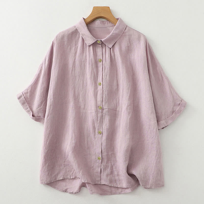Buddha Stones Casual Plain Buttons Women's Half Sleeve Shirt - Thistle - US12，UK/AU16，EU44 (2XL) - image 1