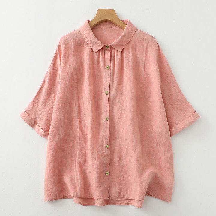 Buddha Stones Casual Plain Buttons Women's Half Sleeve Shirt - Salmon - US12，UK/AU16，EU44 (2XL) - image 8