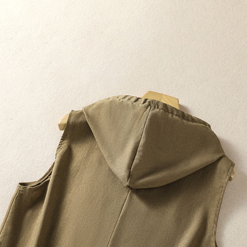 Buddha Stones Summer Casual Drawstring Solid Zipper Design Women's Sleeveless Hooded Shirts With Pockets - image 22