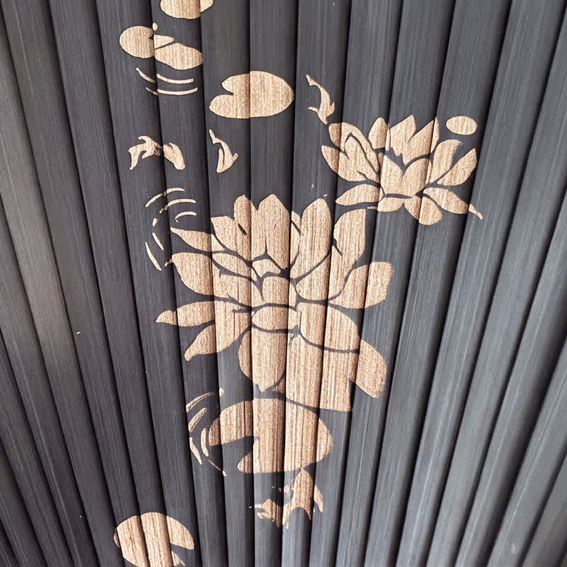 Buddha Stones Black Bamboo Koi Fish Lotus Osmanthus Swallows Dragonfly Pattern Folding Fan - image 4