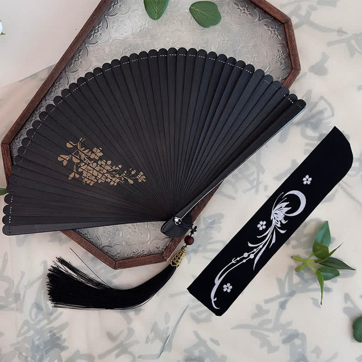 Buddha Stones Black Bamboo Koi Fish Lotus Osmanthus Swallows Dragonfly Pattern Folding Fan - Osmanthus Breeze Embracing the Moon(Closed Size: Approx. 18 cm/7.1 in) - Decorative Fan - image 12