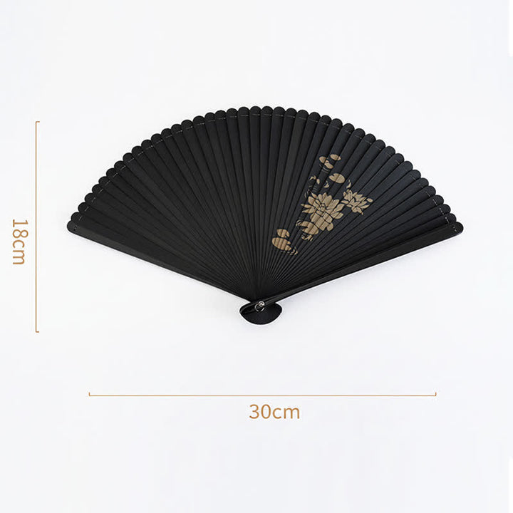 Buddha Stones Black Bamboo Koi Fish Lotus Osmanthus Swallows Dragonfly Pattern Folding Fan - image 9