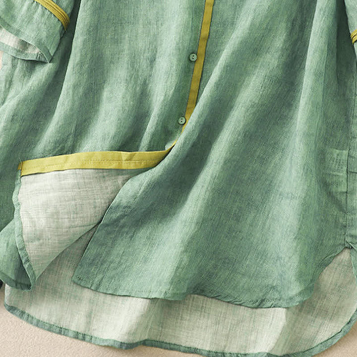 Buddha Stones Summer Casual Embroidered Stand Collar Design Three Quarter Sleeve Midi Dress - image 3