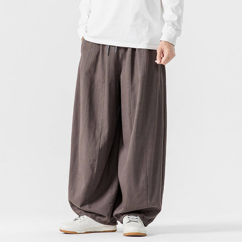 Buddha Stones Fall Casual Simple Drawstring Solid Cotton Long Pants Men's Straight Leg Pants With Pockets - image 3