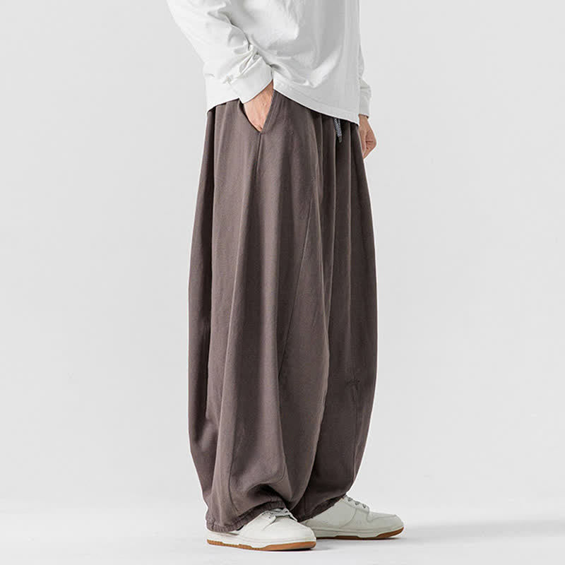 Buddha Stones Fall Casual Simple Drawstring Solid Cotton Long Pants Men's Straight Leg Pants With Pockets - image 2