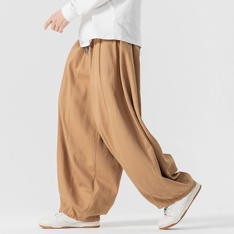 Buddha Stones Fall Casual Simple Drawstring Solid Cotton Long Pants Men's Straight Leg Pants With Pockets - image 36