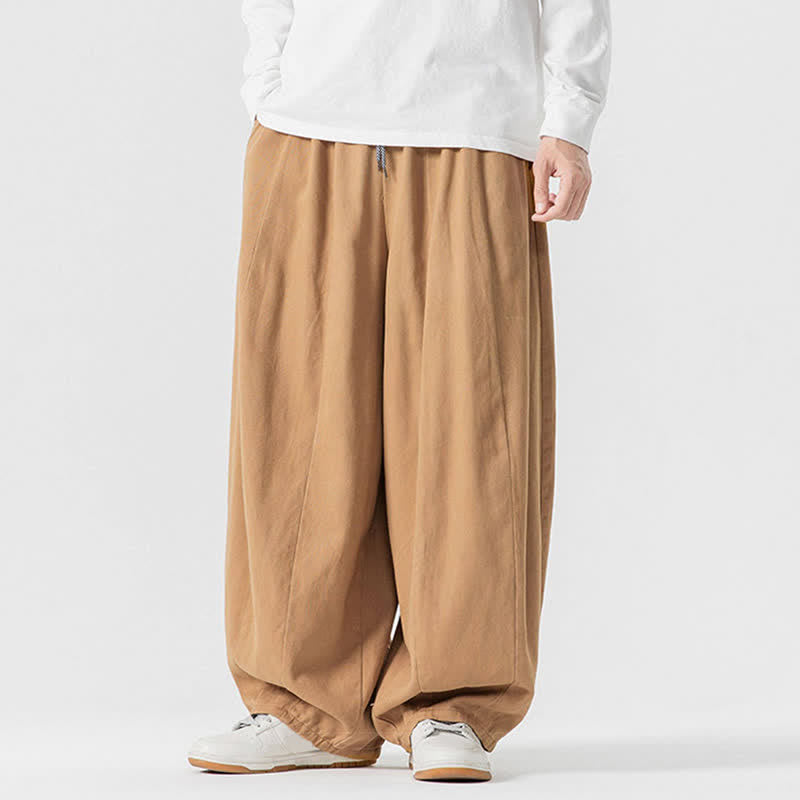 Buddha Stones Fall Casual Simple Drawstring Solid Cotton Long Pants Men's Straight Leg Pants With Pockets - image 39