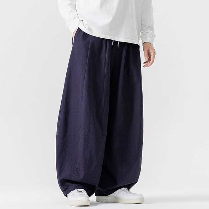 Buddha Stones Fall Casual Simple Drawstring Solid Cotton Long Pants Men's Straight Leg Pants With Pockets - image 28