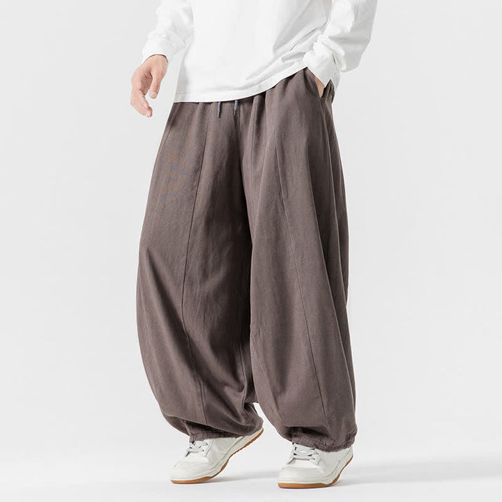 Buddha Stones Fall Casual Simple Drawstring Solid Cotton Long Pants Men's Straight Leg Pants With Pockets - image 6