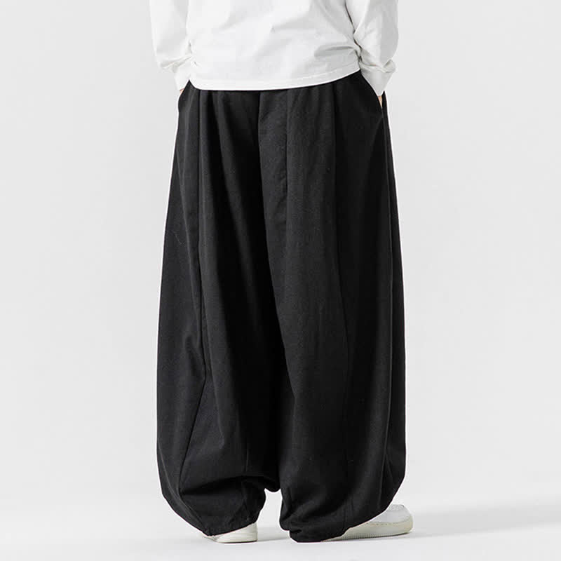 Buddha Stones Fall Casual Simple Drawstring Solid Cotton Long Pants Men's Straight Leg Pants With Pockets - image 10