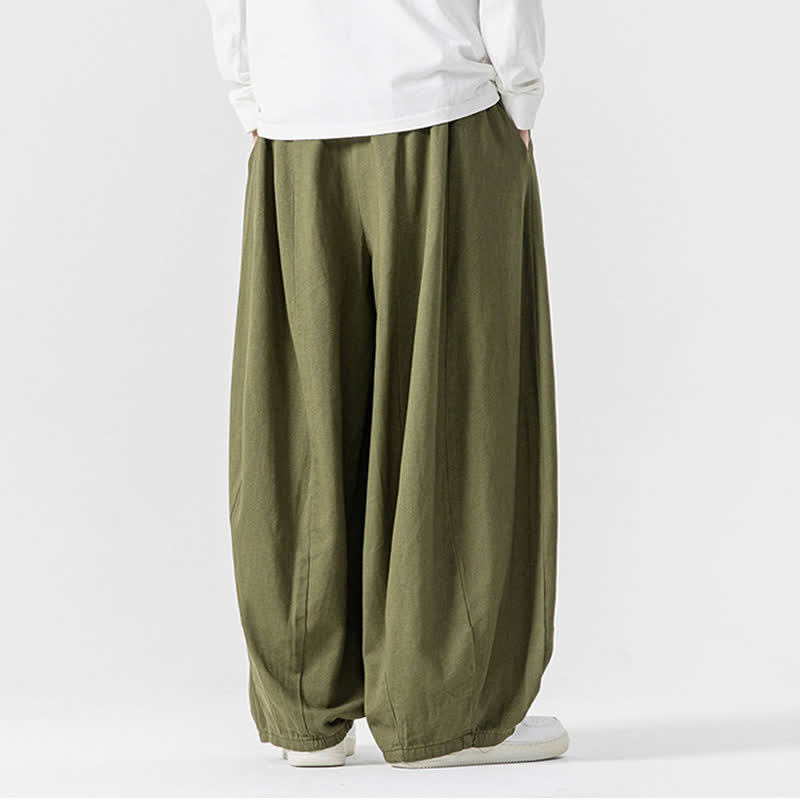 Buddha Stones Fall Casual Simple Drawstring Solid Cotton Long Pants Men's Straight Leg Pants With Pockets - image 22