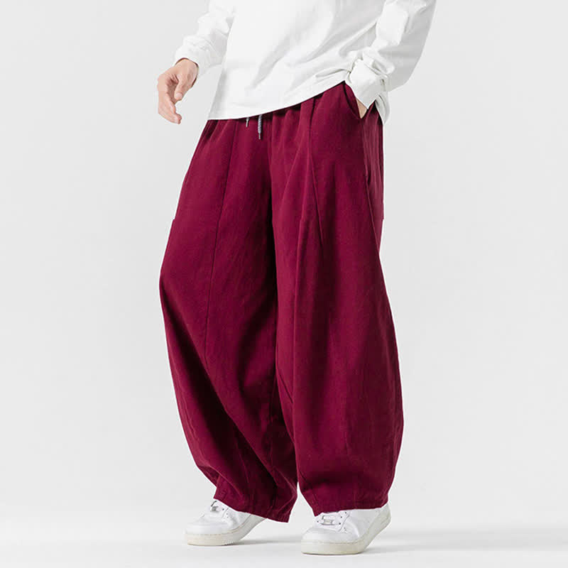 Buddha Stones Fall Casual Simple Drawstring Solid Cotton Long Pants Men's Straight Leg Pants With Pockets - image 48