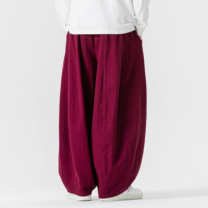 Buddha Stones Fall Casual Simple Drawstring Solid Cotton Long Pants Men's Straight Leg Pants With Pockets - image 45
