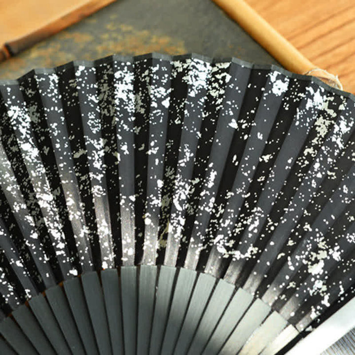 Buddha Stones Midnight Speckle Bamboo Chinese Knotting Tassel Folding Fan - image 4