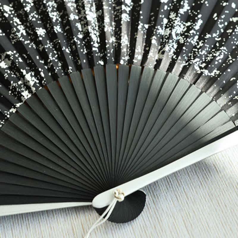 Buddha Stones Midnight Speckle Bamboo Chinese Knotting Tassel Folding Fan - image 5