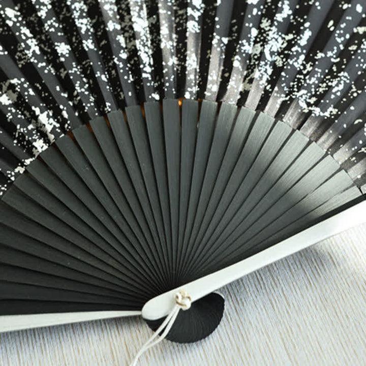Buddha Stones Midnight Speckle Bamboo Chinese Knotting Tassel Folding Fan - image 5