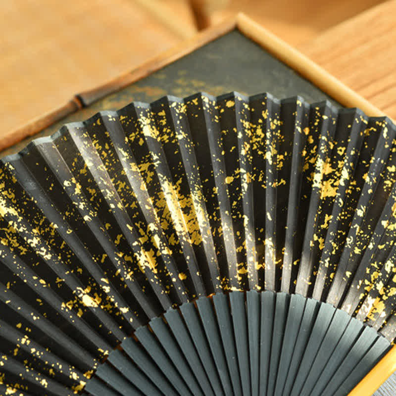 Buddha Stones Midnight Speckle Bamboo Chinese Knotting Tassel Folding Fan - image 1