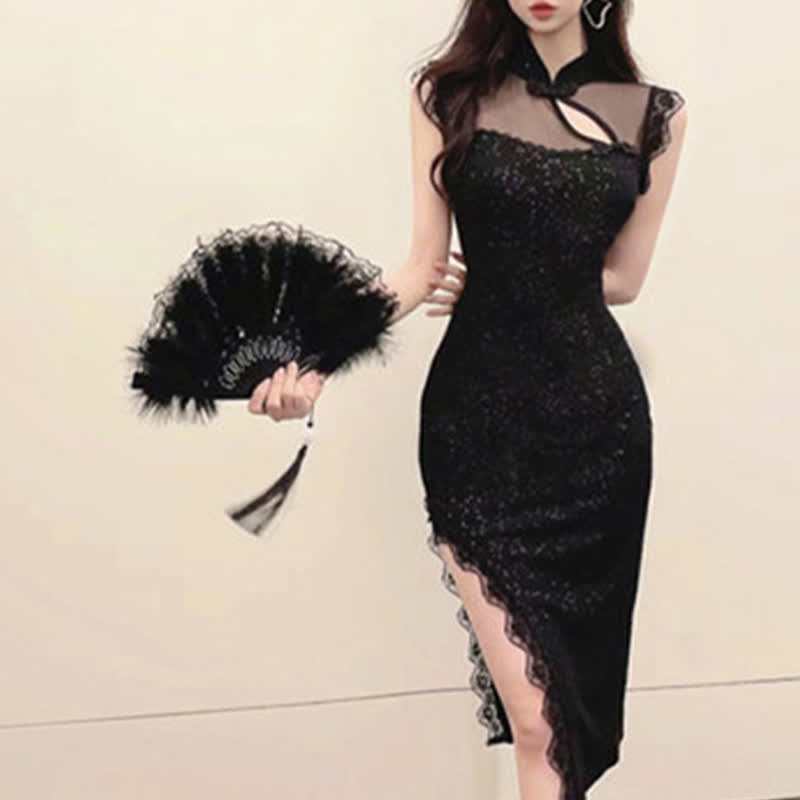 Buddha Stones Classic Feather Folding Fan for Qipao Dance and Photography - image 2