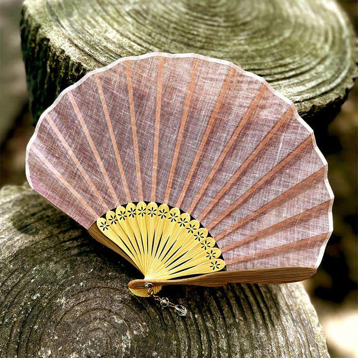Buddha Stones Elegant Cotton Linen Texture Bamboo Hanfu Style Folding Fan 21.5 cm - Pink Purple - Closed Size: Approx. 21.5 cm / 8.5 in - image 5