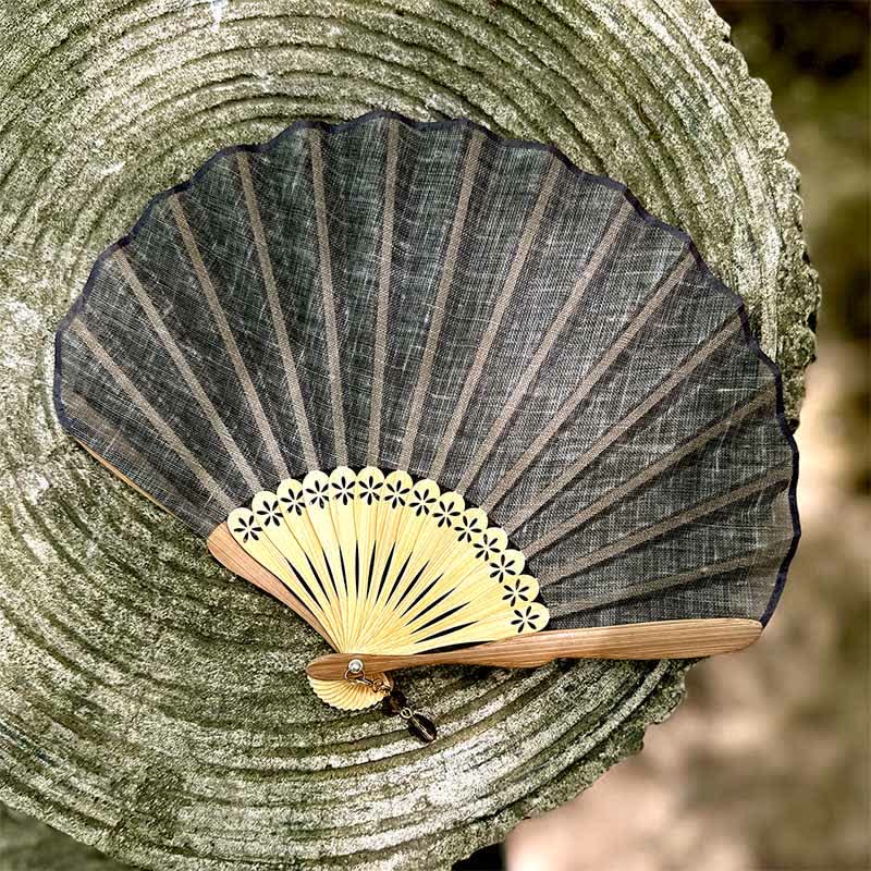 Buddha Stones Elegant Cotton Linen Texture Bamboo Hanfu Style Folding Fan 21.5 cm - Gray - Closed Size: Approx. 21.5 cm / 8.5 in - image 7