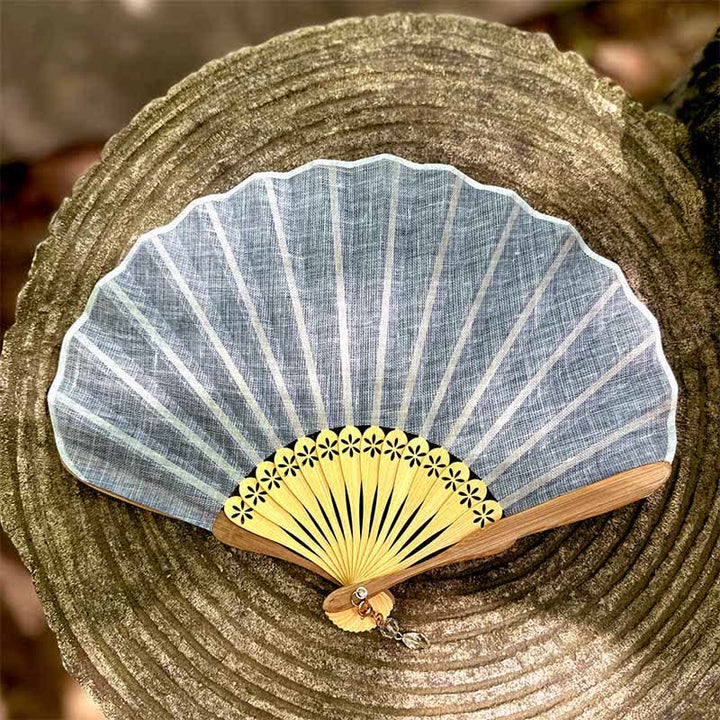 Buddha Stones Elegant Cotton Linen Texture Bamboo Hanfu Style Folding Fan 21.5 cm - Light Blue - Closed Size: Approx. 21.5 cm / 8.5 in - image 10