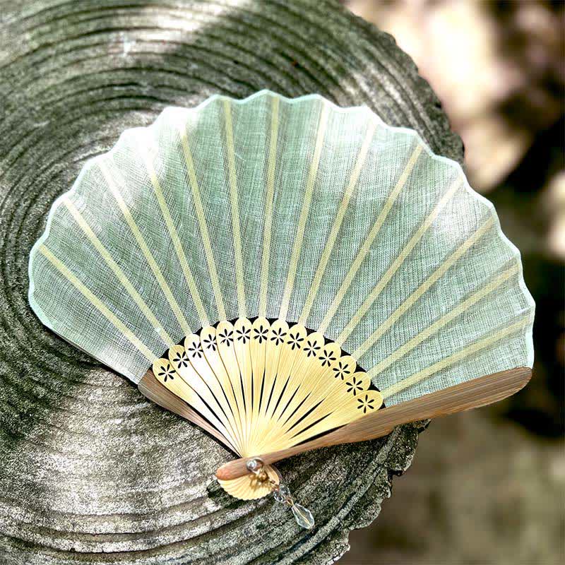 Buddha Stones Elegant Cotton Linen Texture Bamboo Hanfu Style Folding Fan 21.5 cm - Ivory - Closed Size: Approx. 21.5 cm / 8.5 in - image 4