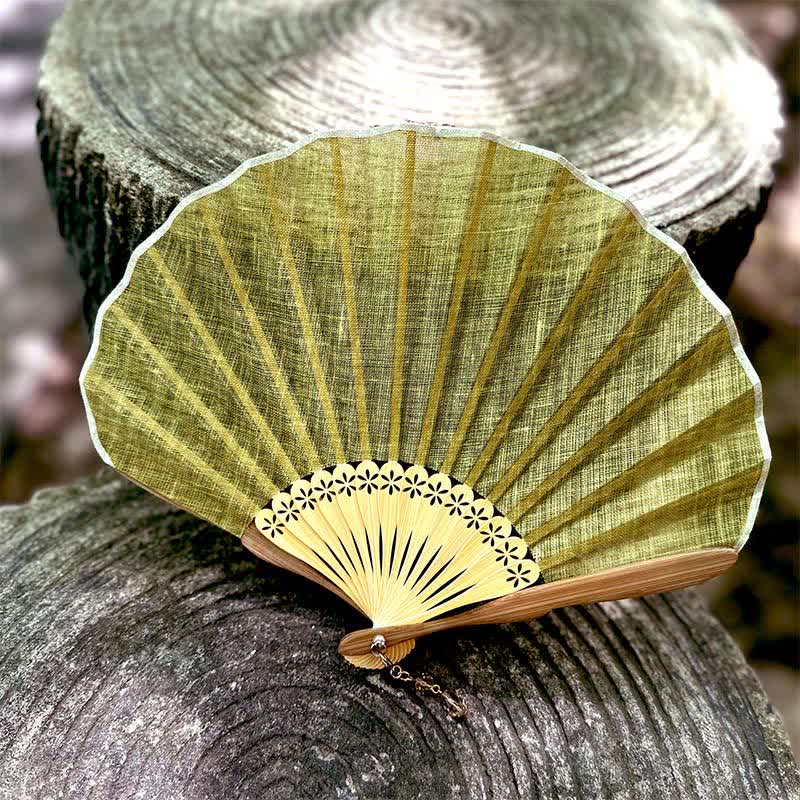 Buddha Stones Elegant Cotton Linen Texture Bamboo Hanfu Style Folding Fan 21.5 cm - Ginger Yellow - Closed Size: Approx. 21.5 cm / 8.5 in - image 6