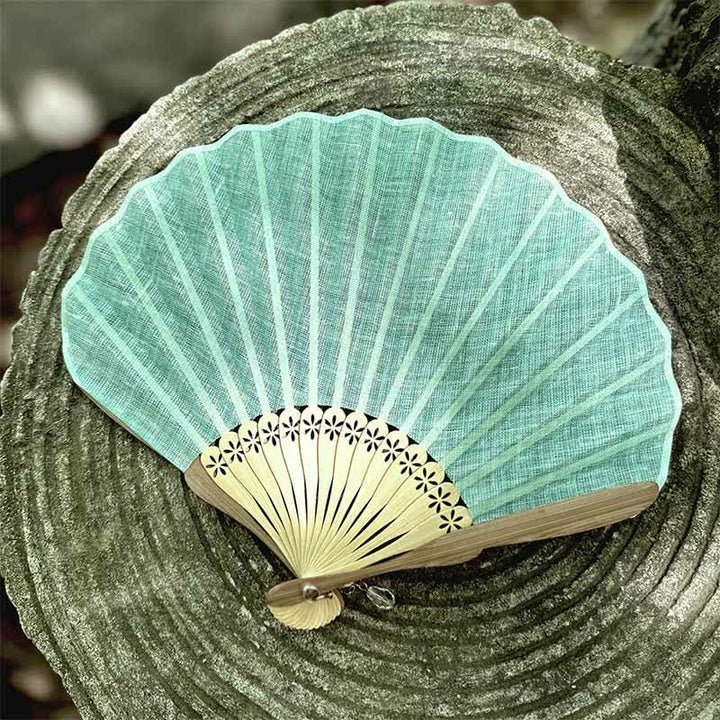 Buddha Stones Elegant Cotton Linen Texture Bamboo Hanfu Style Folding Fan 21.5 cm - Mint Green - Closed Size: Approx. 21.5 cm / 8.5 in - image 9