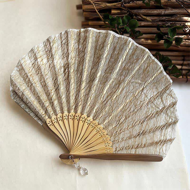 Buddha Stones Elegant Vintage Mesh Pattern Shell Shape Bamboo Folding Fan - Ivory(Closed Size: Approx. 21.5 cm / 8.5 in) - image 10