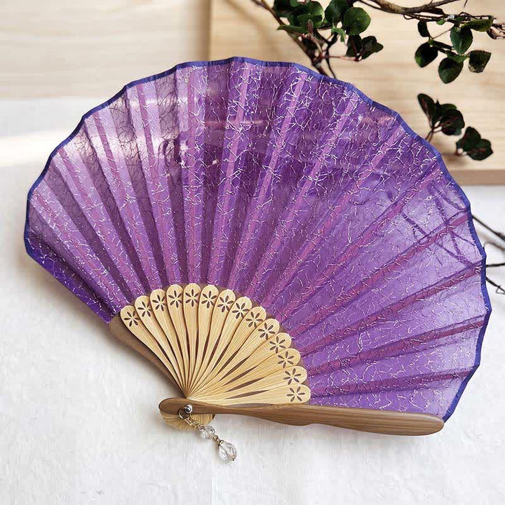 Buddha Stones Elegant Vintage Mesh Pattern Shell Shape Bamboo Folding Fan - Purple(Closed Size: Approx. 21.5 cm / 8.5 in) - image 4