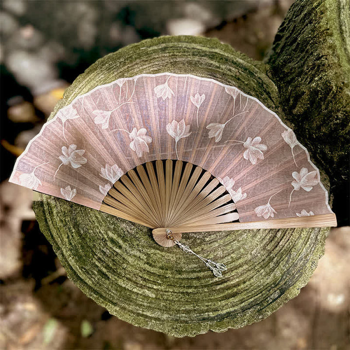 Buddha Stones Vintage White Blossom Bamboo Folding Fan 22 cm - Pink - Closed Size: Approx. 22 cm / 8.7 in - image 9